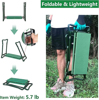 BESTHLS Garden Kneeler and Seat - Heavy Duty Folding Stool with Thick Pad, Tool Pouch, 330 lbs Capacity - Knee & Back Support, Perfect for Seniors, Women, Men