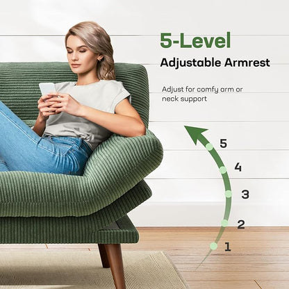 Marsail Futon Sofa Bed, 75” Futon Couch with Adjustable Backrest & Armrests, Convertible Small Sleeper Sofa Bed for Small Apartments, Study Room, Office, Corduroy Loveseat, Green