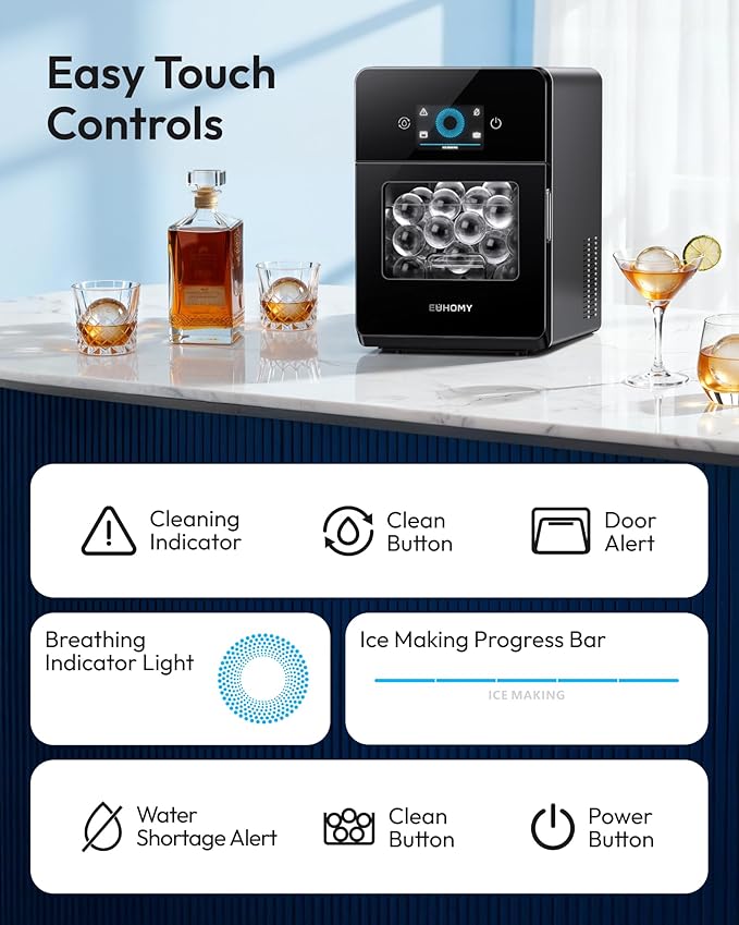 EUHOMY 2" Ice Ball Maker Countertop, Self-Cleaning Sphere Ice Maker Machine