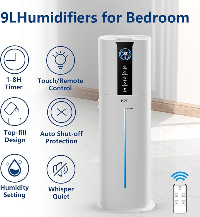 9L Smart Humidifiers for Bedroom Large Room, 2.3Gal Cool Mist Top Fill Diffuser