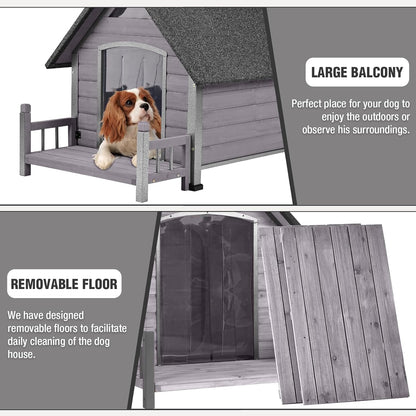 Dog House Outdoor with Anti-Chewing Iron Frame, Weatherproof Dog Kennel for Small Medium Large Dogs Indoor (Grey, 45" x 32.9" x 32.6")