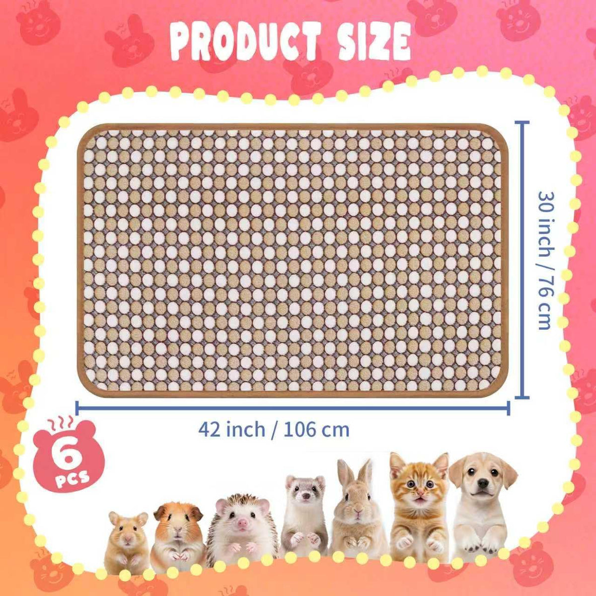 6 Pcs Guinea Pig Bedding Cage Liners Small Animal Flannel Blankets Sleep Mat Absorbent Reusable Pet Pee Bedding Pad Cover for Dog Cat Hamster Ferret Chinchilla Rabbit Hedgehog (30 x 42 Inch, Multi)
