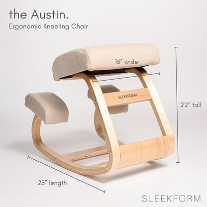 Sleekform Ergonomic Kneeling Chair - Home Office Rocking Desk Stool for Active Sitting - White Comfortable Cushions Wood