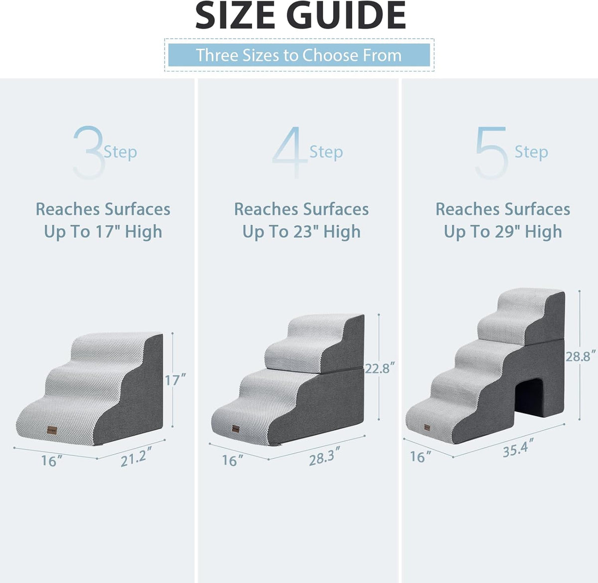 Dog Stairs for Couch Sofa and Chair, 3-Step Dog Steps for Small Dogs and Cats, Non-Slip Indoor Pet Step, Dark Grey