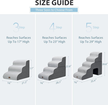 Dog Stairs for Couch Sofa and Chair, 3-Step Dog Steps for Small Dogs and Cats, Non-Slip Indoor Pet Step, Dark Grey