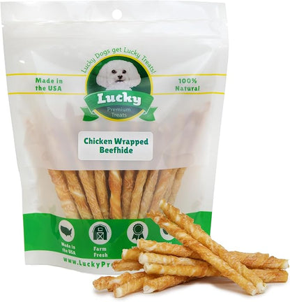 Chicken Wrapped Rawhide Dog Treats – 20ct. Rawhide Chew Sticks – Long Lasting Chews for Small Dogs Made in The USA with Natural Chicken and Beef Hide
