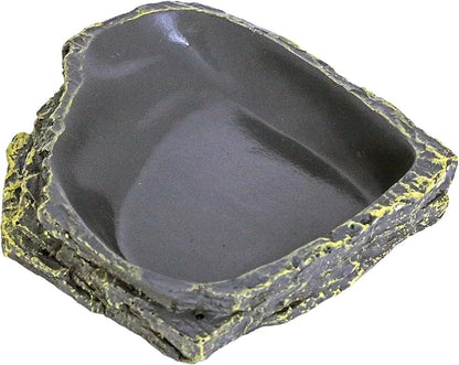 Reptile Feeding Dish Corner Bowl,Reptile Rock Food/Water Dish for Reptiles,Amphibians,Bearded Dragon,Lizard,Frog,Gecko,Tortoise,Hermit Crab and Other Little Critters,Made from Premium Resin