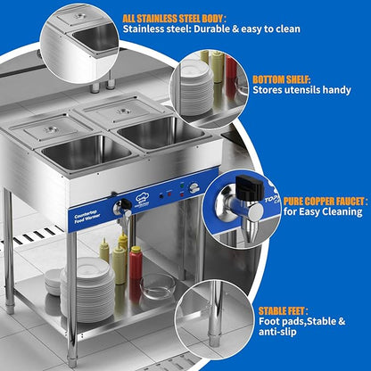4-Pan Commercial Food Warmer, Electric Steam Table, 120V 1700W Stainless Steel