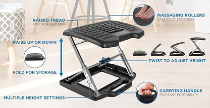 Mount-It! Adjustable Footrest with Massaging Bead | Adjustable Height and Tilt Office Foot Rest Stool for Under Desk Support | 5 Height Settings, 3 Tilt Settings | Black