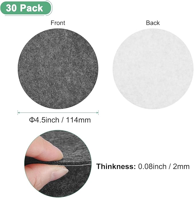 30-Pack Lamp Base Felt, 4.5 Inch Dia. 2mm Thick Self Adhesive Round Fabric Felt Pads for Lamp/Furniture/DIY, Non-Slip Fiber Backed Patch Circles with Adhesive Backing [Grey]