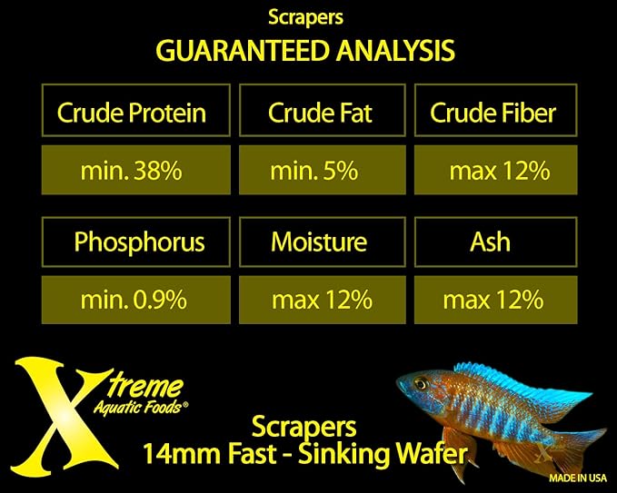 Xtreme Scrapers Wafers - Premium 14mm Fast-Sinking Fish Food – Nutrient & Cellulose Rich Ideal for Nocturnal Feeders, Catfish, Plecostomus Species, and Loaches – USA Farm Grown (64oz)