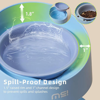 MS!MAKE SURE Adjustable Raised Cat Bowls, Ceramic Elevated Cat Bowls, Pet Bowl with Anti - Slip Rubber Pad, Leak - Proof, Lead & Cadmium Free, Whisker - Friendly, for All Life Stages of Age Blue