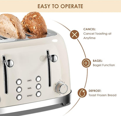 4 Slice Toaster Roter Mond Retro Stainless Steel
