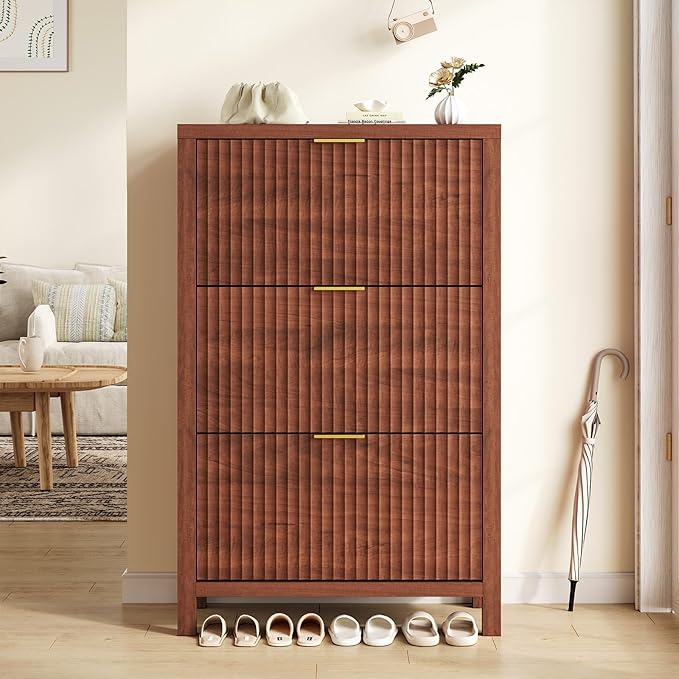 Shoe Cabinet Storage for Entryway, Fluted Shoe Cabinet