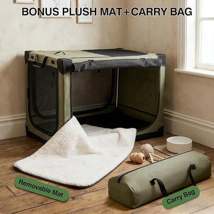 Veraste 42" Soft Collapsible Travel Dog Crate for Large Dogs,Green | 4-Door Foldable Travel Crate,breathable mesh, foldable with storage bag