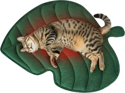 NWK Green Leaf Shaped Self Warming Cat Bed Mat, Thermal Dog Mat Cat Pad, Washable, Non-Slip Bottom for Sofa & Crate & Kennel & Car Seat (Green Leaf, Medium (25.5'' X 19''))