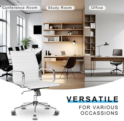 LUXMOD White Office Chair Ergonomic Swivel Desk Chair with Armrests Comfortable Heavy-Duty Chair for Office or Conference Table ，White 22.83in Seat