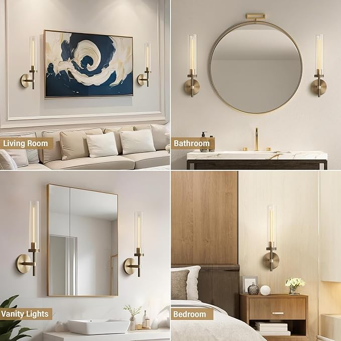 Gold sconces Wall Lighting, 19" Knurling Bathroom Vanity Light Fixtures, Brass Wall Lamp Modern Wall Lights for Mirror Living Room Hallway Staircase