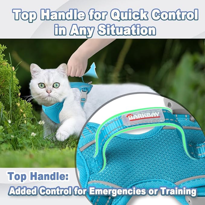 Cat Harness and Leash Set Escape Proof for Kitten Walking, Soft Adjustable Top Handle Vest Harnesses for Cats, Easy Control Breathable Reflective Small Medium Large, Blue,S