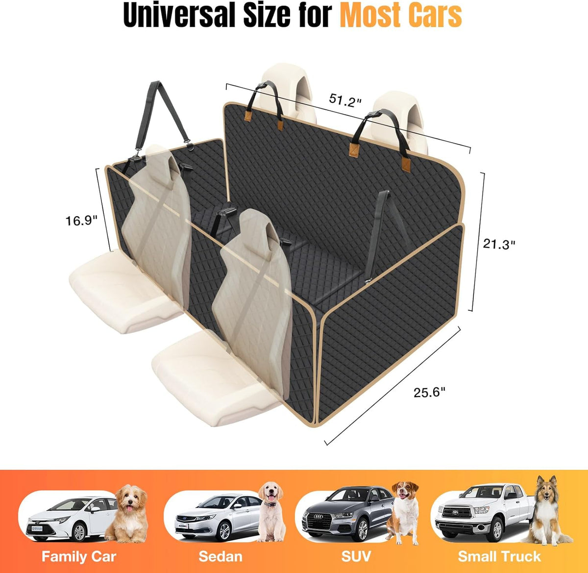 Dog Car Seat Cover for Back Seat, Dog Car Bed Cover with Strong Hard Bottom 4 Panels, Car Back Seat Extender Hammock for Car SUV Truck Black Color