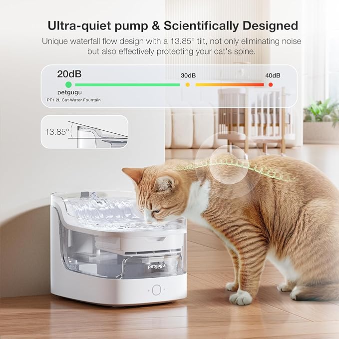 PF1 2L Cat Water Fountain Smart App Control 8 Layers Filtration Automatic Water Dispenser for Cats Dogs Pet Water Fountain Wireless Pump Pet Health Manager 2.4G WiFi