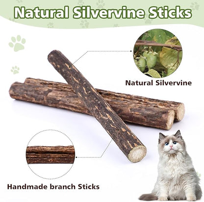 WOUSEDO 6 Pack Silvervine Sticks Cat Toy, Natural Chew Stick for Dental Care Teeth Cleaning,Matatabi Cat nip Treat Toys for Indoor Cats& Kittens