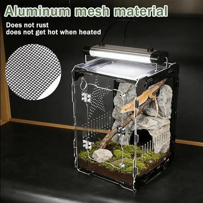 Acrylic Terrarium 14x10x10 Inch – Front Opening Reptile Enclosure with Magnetic Feeder – Escape-Proof Habitat for Arboreal Tarantulas, Scorpions & Geckos