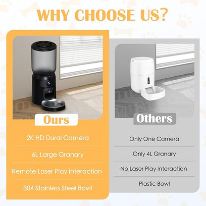 Automatic Cat Feeder with 2K Dual HD Cameras, 2.4/5G WiFi 6L Feeder, Pet Feeder