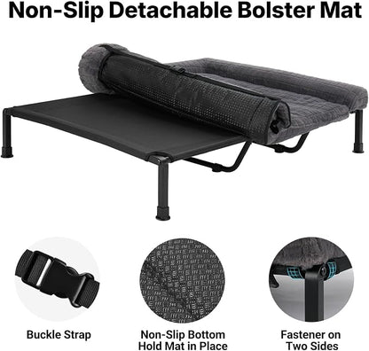 Veehoo Plush Double Dog Couch Bed for 2 Dogs, Washable Elevated Dog Bed | Cooling Raised Pet Cot with Removable Bolster Cushion, Breathable Mesh, No-Slip Feet, 59 x 37 inches, Grey