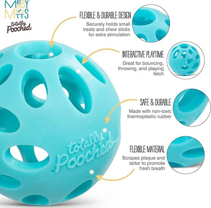Messy Mutts Totally Pooched Huff'n Puff Ball | 3.1” TPR Puzzle Ball for Dogs | 2-in-1 Durable Interactive Toy and Tooth Cleaner | Teal
