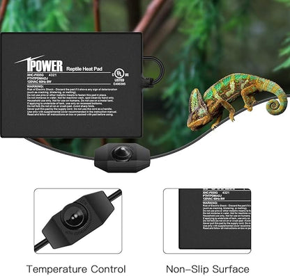 iPower 6 by 8 Inch Reptile Heating Pad with Temperature Adjustable Controller Knob, Under Tank Warmer Terrarium Heat Mat for Reptiles and Amphibians