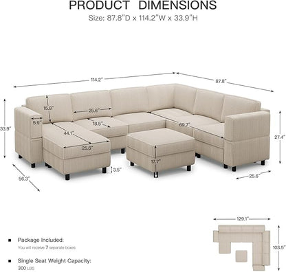 Modular Sectional Sofa U Shaped Couch with Storage Ottoman Corduroy Sectional Couch for Living Room, Beige