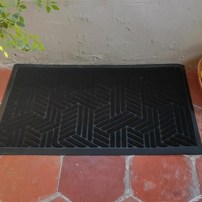 XADP Front Door Mat 36"x24" Indoors Outdoors Welcome Mats, Waterproof Non-Slip Rubber Backing Heavy Duty Doormat Outside Entrance, Low Profile Entryway Rugs Floor Mat for Patio, Pattern B Black