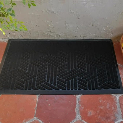 XADP Front Door Mat 36"x24" Indoors Outdoors Welcome Mats, Waterproof Non-Slip Rubber Backing Heavy Duty Doormat Outside Entrance, Low Profile Entryway Rugs Floor Mat for Patio, Pattern B Black