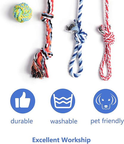 Fida Dog Rope Toys 4 Pack, Puppy Teething Sturdy Cotton Chew Tug Ropes Indoor/Outdoor, Exercise Interactive Tug O'War Toys Set for Boredom Small-Meidum Dogs