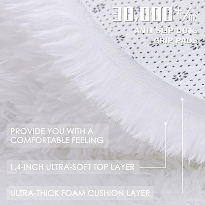 OLANLY 8x10 Machine Washable Large Area Rugs for Living Room, Bedroom, Soft Fluffy Shaggy Bedside Rug, Indoor Floor Carpet for Kids Girls and Boys, Dorms, Nursery, Home Decor Aesthetic, White