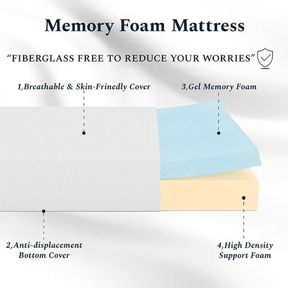 Full Mattress, 10 Inch Memory Foam Mattress in a Box, Fiberglass Free Full Size Mattresses for Pressure & Pain Relief, Soft and Comfortable