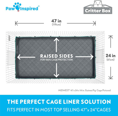 Paw Inspired Critter Box Washable Cage Liner, Reversible Fleece Bedding with Raised Sides for Guinea Pigs and Other Small Animals (Midwest, Gray/Pink)