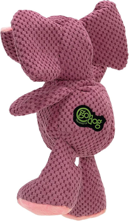 goDog Checkers Elephant Squeaky Plush Dog Toy, Chew Guard Technology - Violet, Large