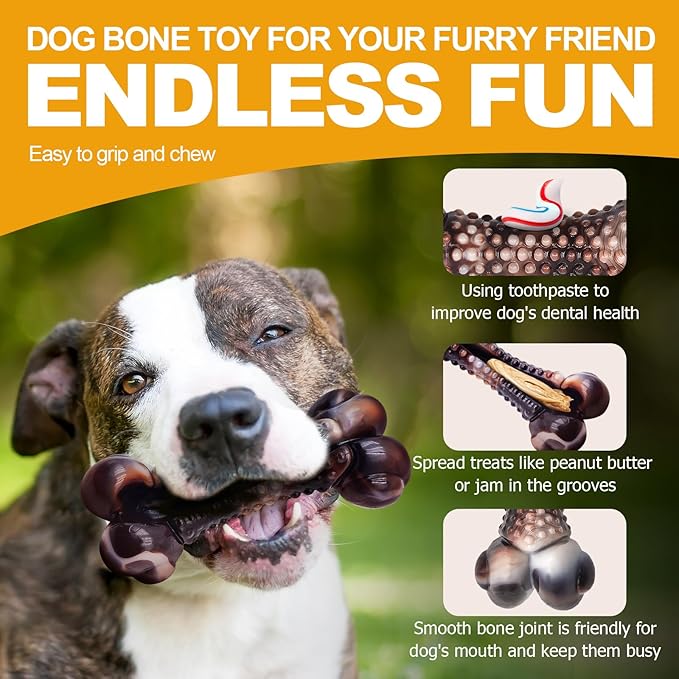 Dog Chew Toys for Aggressive Chewers, Tough Chew Toys for Dogs Large Small Medium, Indestructible Dog Bone Toy For Chewer, Durable Nylon for Puppy Dogs Teething Toy to Keep Them Busy,Beef Flavor Gift