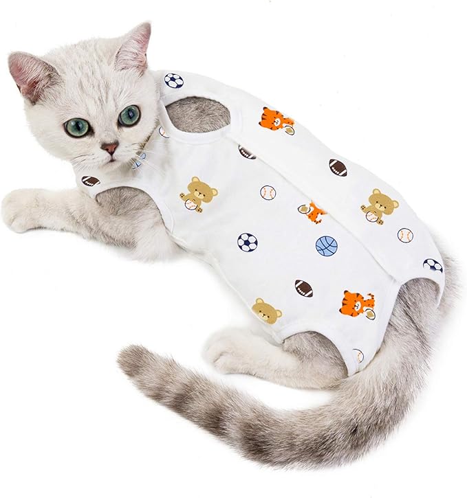 Cat Professional Surgical Recovery Suit,E-Collar Alternative for Cats Dogs,After Surgery Wear, Pajama Suit,Home Indoor Pets Clothing Football L