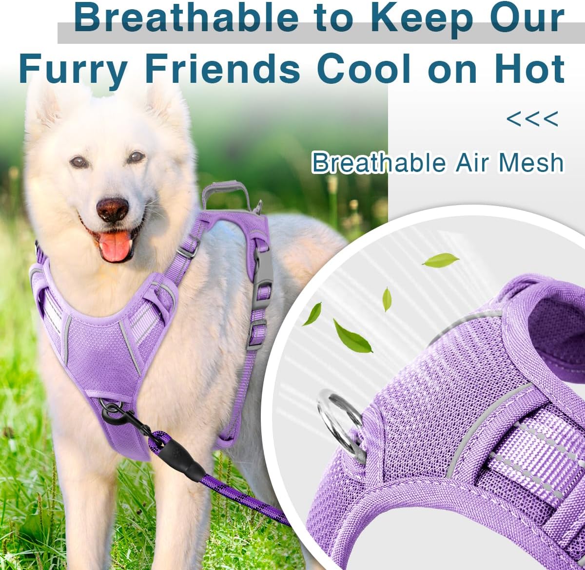 BARKBAY Dog Harness No Pull with ID Tag Pocket - Heavy Duty, Reflective, Easy Control for Large Dogs(Violet Purple,XL)