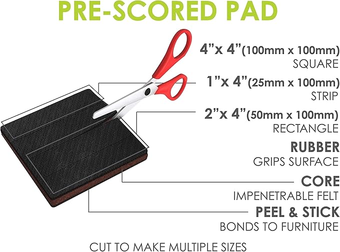 Slipstick GorillaPads Non Slip Furniture Pads/Gripper Feet Floor Protectors (Set of 8) Premium 4 Inch Pre-Scored Self Stick Rubber Stoppers for Furniture Legs