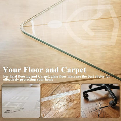 VETROUVE Tempered Glass Floor Mat 36" x 46" Chair Mat for Carpet or Hard Floor with 4 Anti-Slip Pads, 1/5" Thick