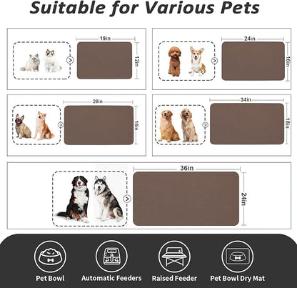 HotLive Dog Food Mat - Absorbent Cat Mat for Food and Water, No Stains Pet Feeding Bowl Mat, Easy to Clean Pet Placemats, Quick Dry Dog Water Dispenser Mat for Messy Drinkers | Brown 12"x 19"