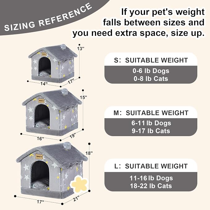 Cute Indoor Dog Houses, Dog Bed with Cover Cave,Soft Cozy Dog Cave Bed,Grey | M Size for 6-11 Lb Dogs and 9-17 Lb Cats, Igloo Pet House with Non-Slip Bottom,Dog Cave with Foldable Reversible