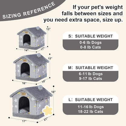 Cute Indoor Dog Houses, Dog Bed with Cover Cave,Soft Cozy Dog Cave Bed,Grey | M Size for 6-11 Lb Dogs and 9-17 Lb Cats, Igloo Pet House with Non-Slip Bottom,Dog Cave with Foldable Reversible