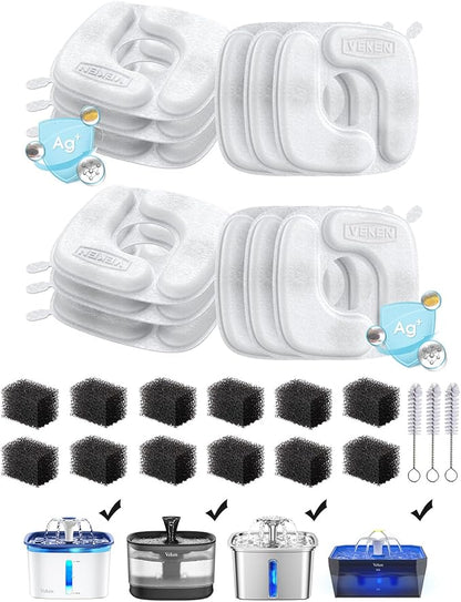 Veken Cat Water Fountain Filters, 12 Pack Replacement Filters & 12 Pack