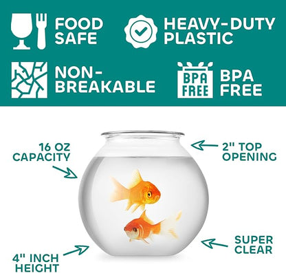 JoyServe 16 Oz Plastic Fish Bowl (12 Pack) 4 Inch Heavy Duty Plastic Ivy Bowls, for Candy, Carnival Games, Prizes, Centerpieces and Party Decoration Supplies, BPA-Free