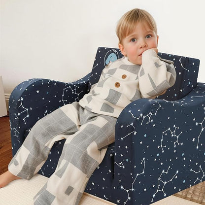 MeMoreCool Toddler Couch Sofa – 2-in-1 Foldable Kids Chair & Lounger for Ages 1–3 Soft Star Pattern | Pull-Out Sleep Sofa | Ideal for Playroom or Travel